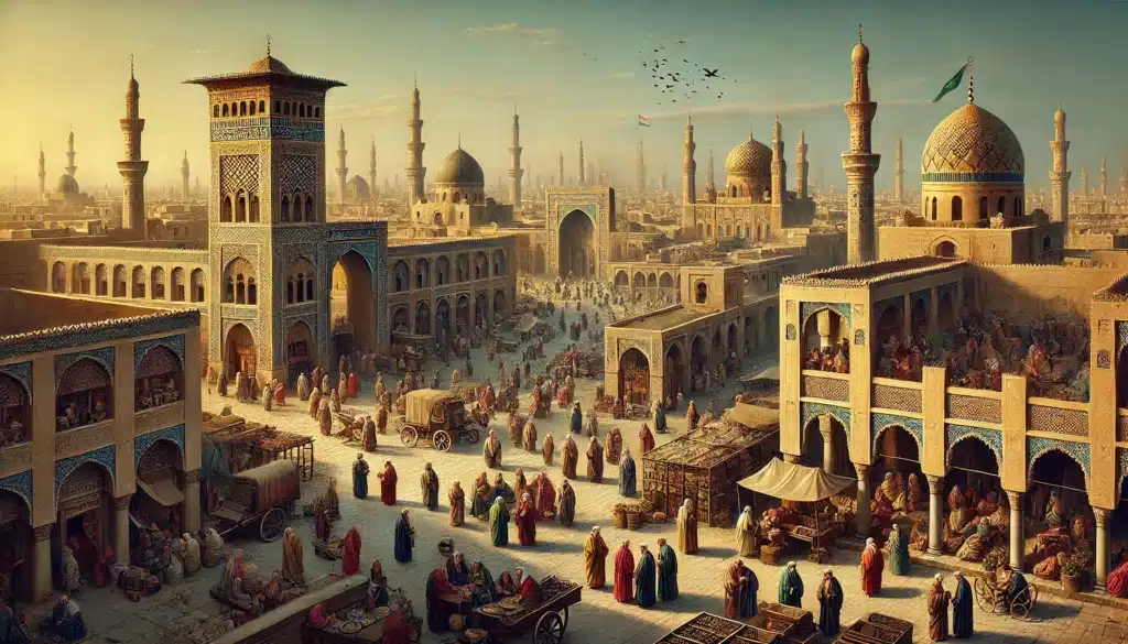 représentation de Bagdad en Irak au 13ème siècle par une IA